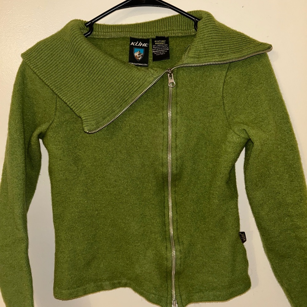 KÜHL Olive Green Asymmetrical Zip Sweater Jacket